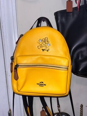 Coach  Disney Yellow Leather Mini Backpack with Mickey Skateboard Detail